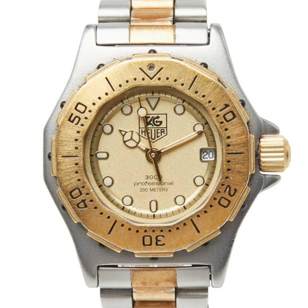 TAG Heuer 3000 Professional Watch 935.408 Quartz Gold Dial Stainless Steel Wo...